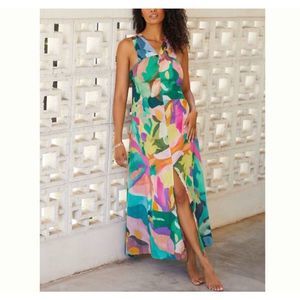 Anthropologie Naomi Kawanishi Reis Printed Bow-Back Slit Maxi Dress Floral 2X
